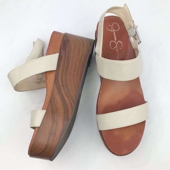 Jessica Simpson CRYSTIL Cream Brown Chunky Wood Platform Sandals - Picture 4 of 16
